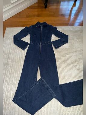 INTERMIX Dark Blue Denim Zip-Front Jumpsuit